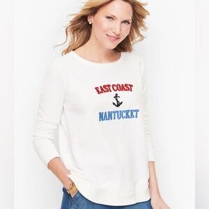 Talbots White Crew Neck Sweater with Nautical Charm